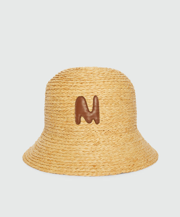 Cappello cloche in rafia e patch "TheMwave"