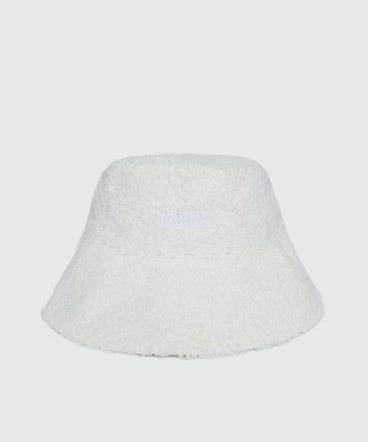 White bucket hat in bouclé fabric