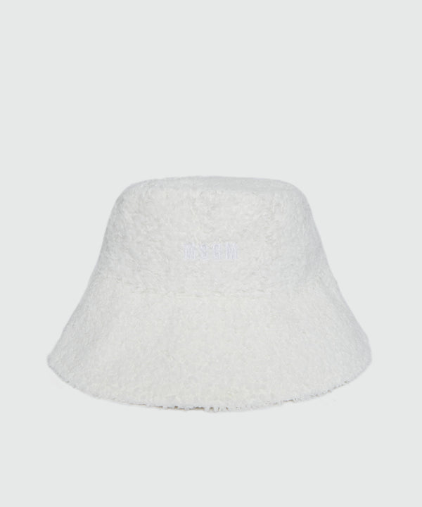 White bucket hat in bouclé fabric