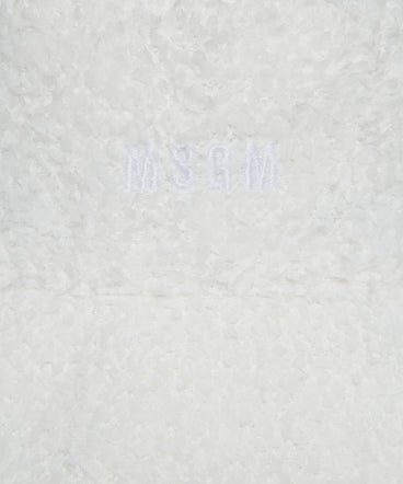 White bucket hat in bouclé fabric