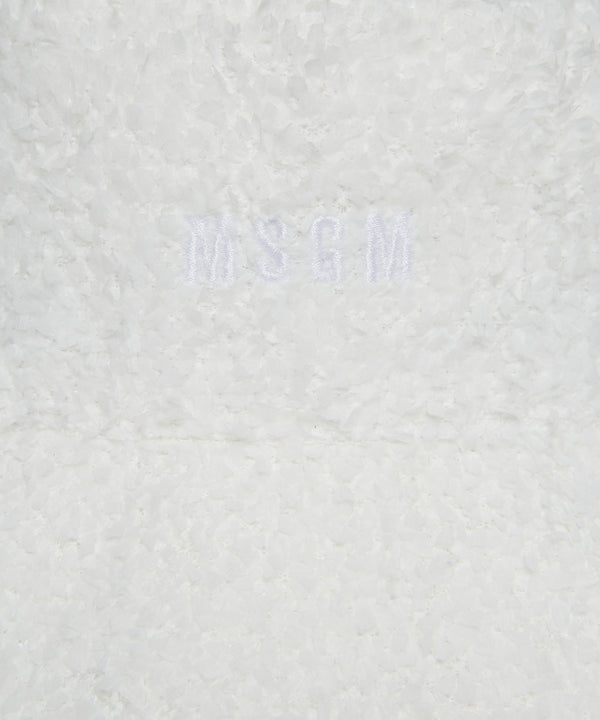 White bucket hat in bouclé fabric