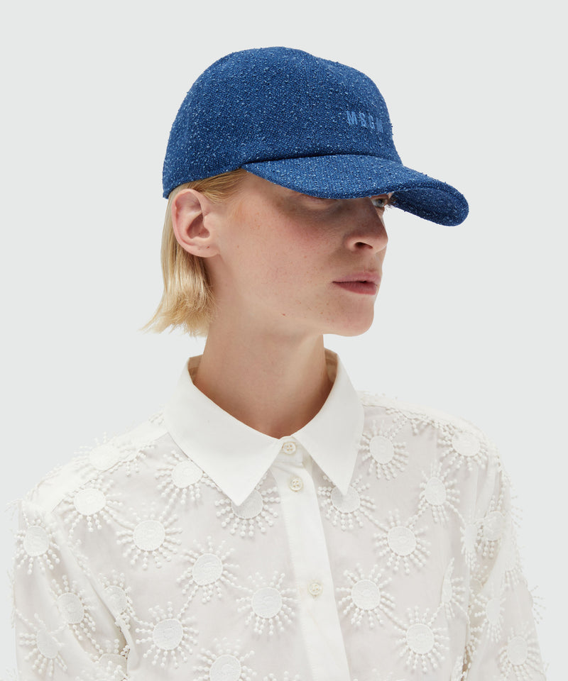 Baseball hat in blue bouclé cotton 88 Women 