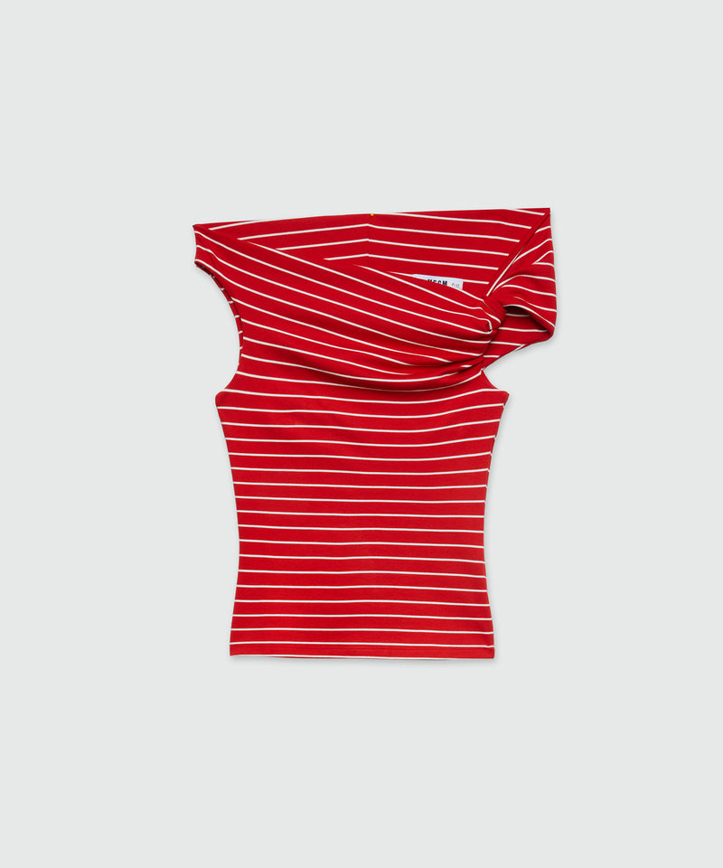 Off-shoulders jersey top with striped pattern RED Women 