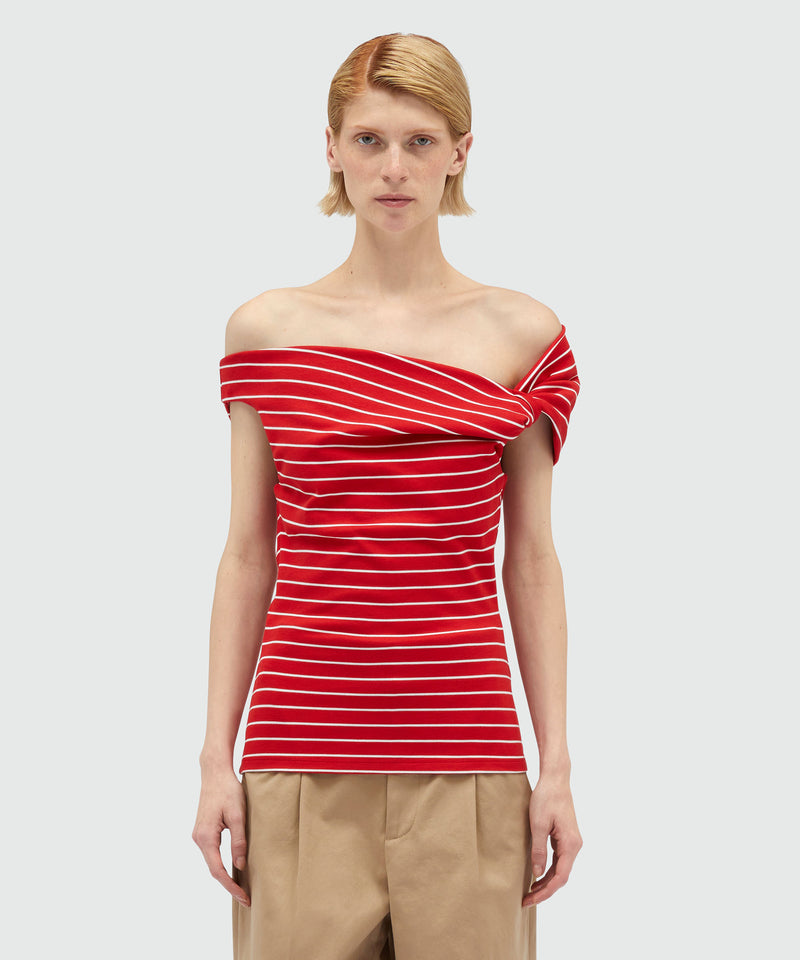 Off-shoulders jersey top with striped pattern RED Women 
