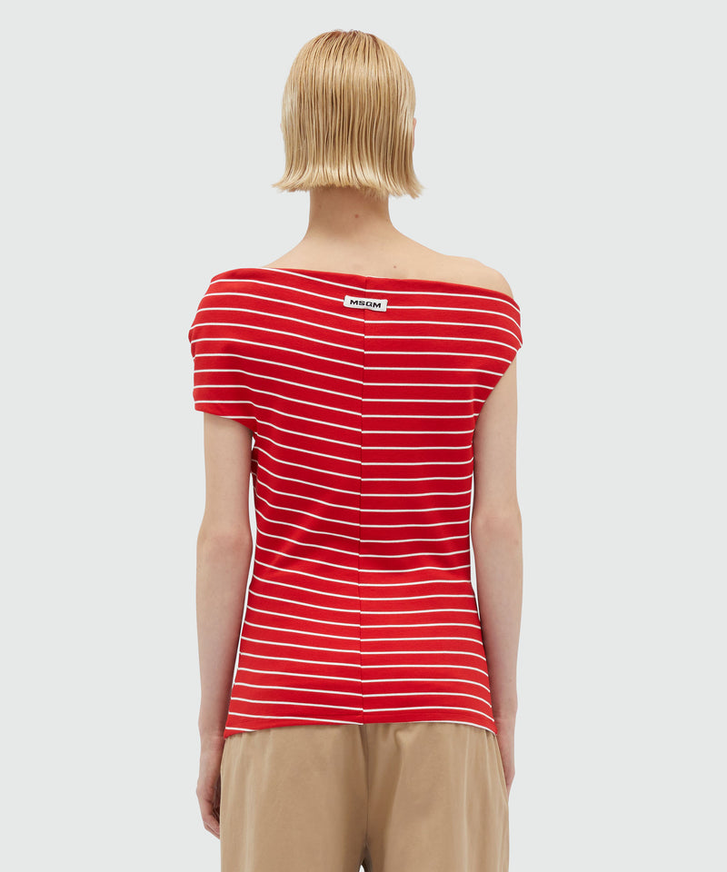 Off-shoulders jersey top with striped pattern RED Women 