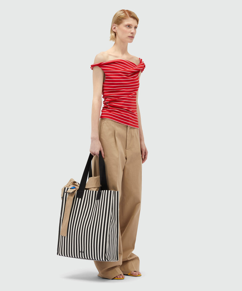 Off-shoulders jersey top with striped pattern RED Women 