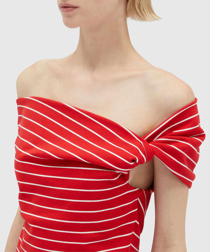 Off-shoulders jersey top with striped pattern RED Women 
