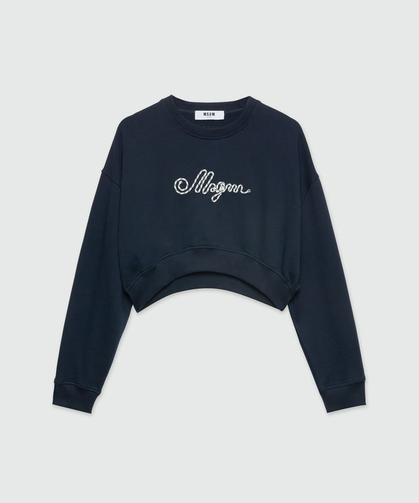 Felpa cropped con logo MSGM in corda