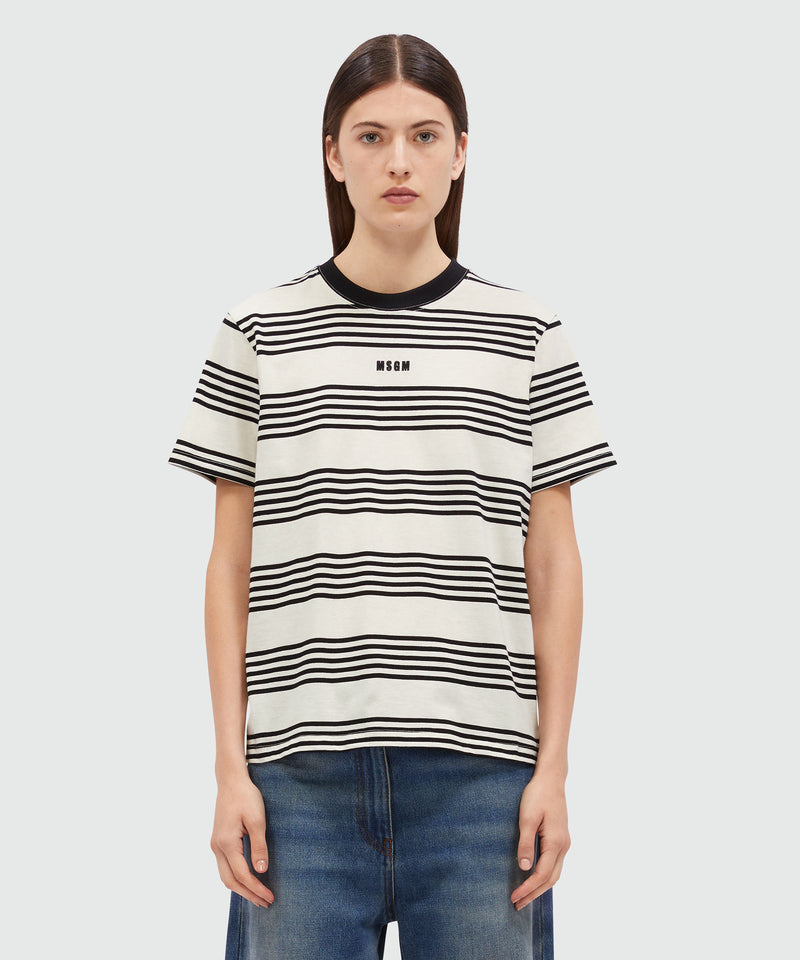 Two-tone striped cotton T-Shirt OFF WHITE Women 