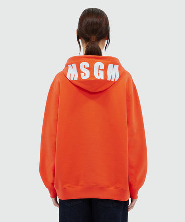 Felpa in cotone arancio stampa maxi logo