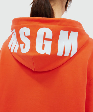 Felpa in cotone arancio stampa maxi logo
