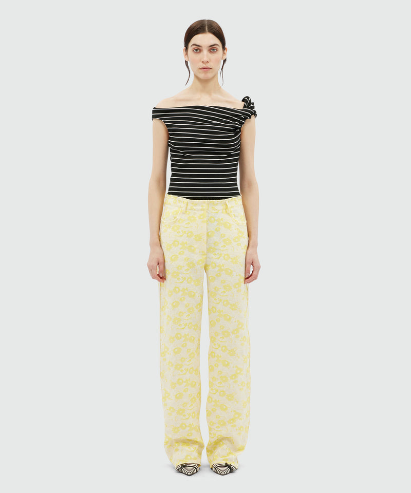 Pants with jacquard floral pattern YELLOW Women 