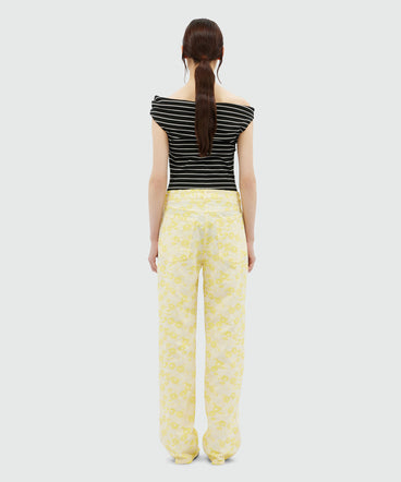 Pants with jacquard floral pattern