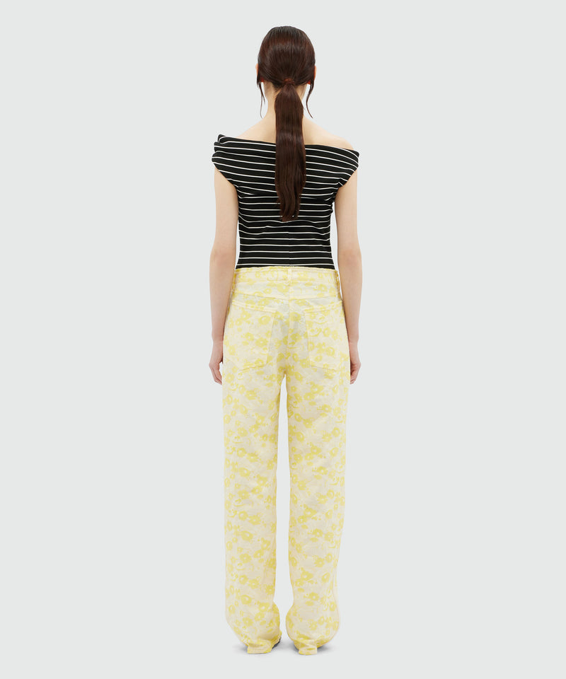 Pants with jacquard floral pattern YELLOW Women 
