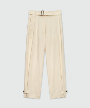 Ivory flamed viscose canvas trousers