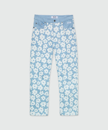 Denim trousers with flower print