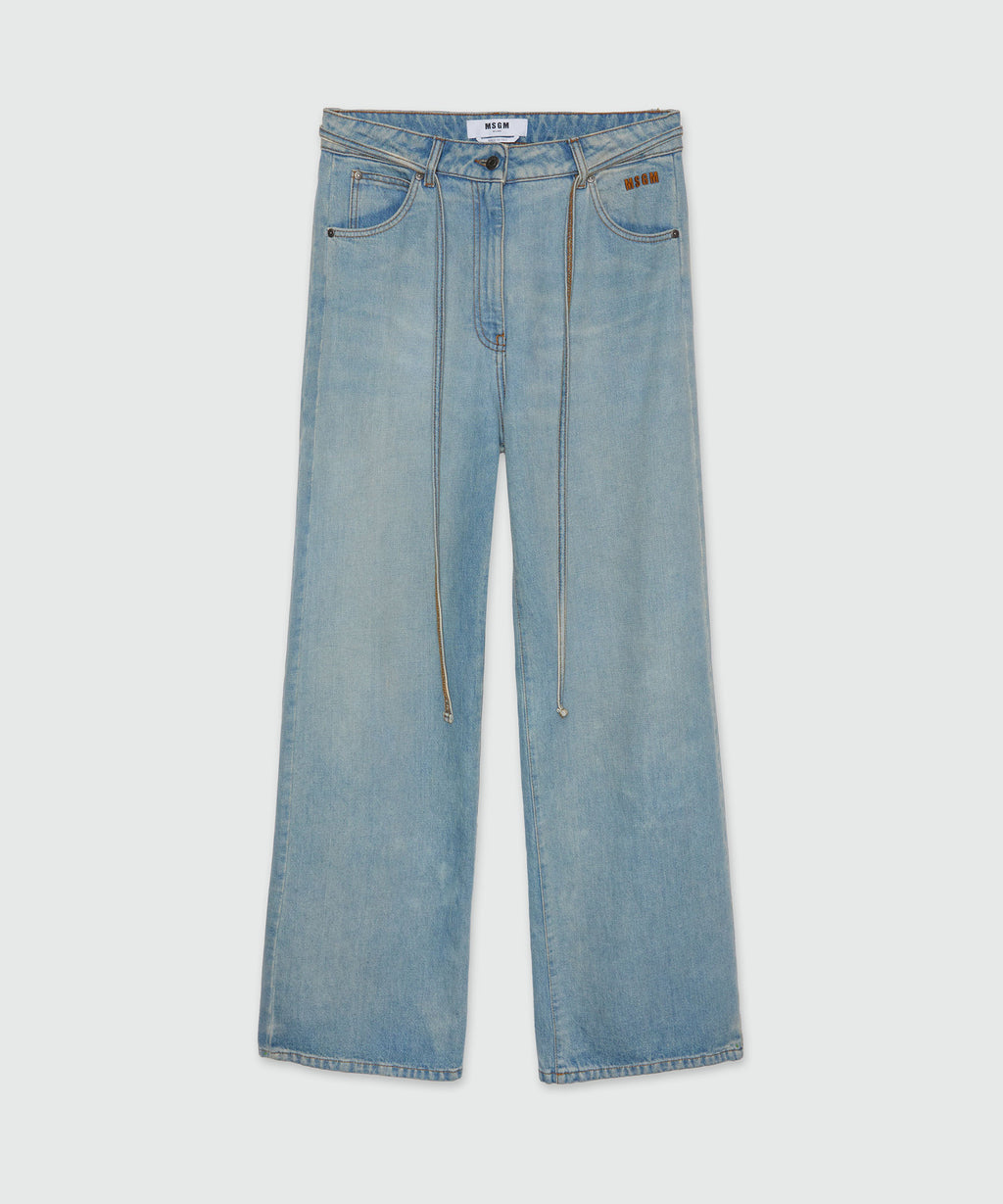 MSGM|JEANS (3841MDP234L 257275 85) Wide leg trousers in light blue washed denim - MSGM Official