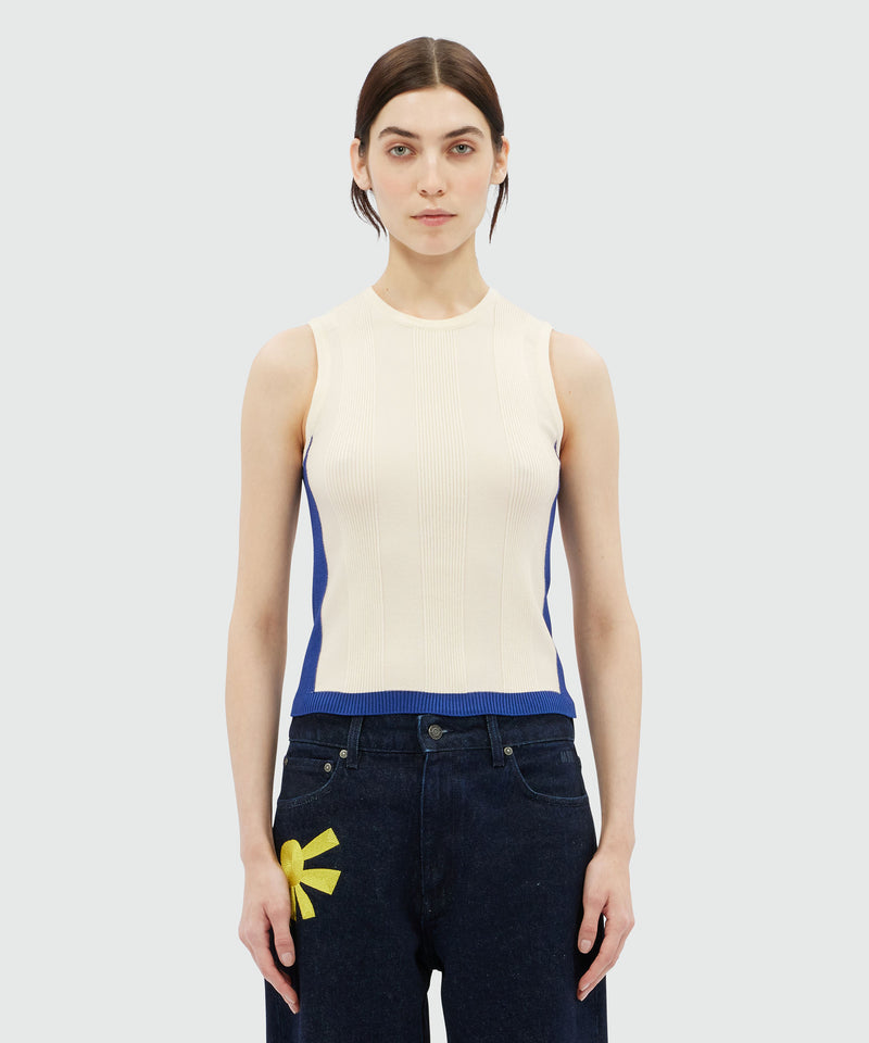 White and blue color-block patterned knit top OFF WHITE Women 