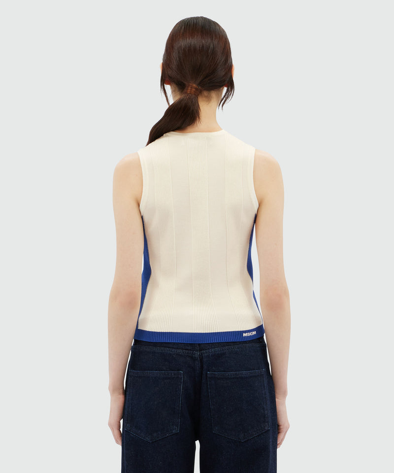 White and blue color-block patterned knit top OFF WHITE Women 