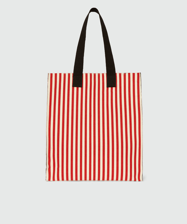 Borsa shopper in canvas a righe bianche e rosse