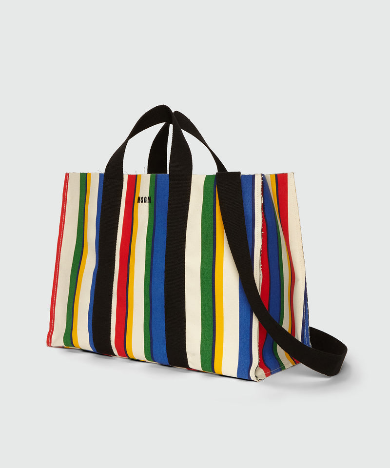 Multicolored striped canvas shopper bag RED Women 