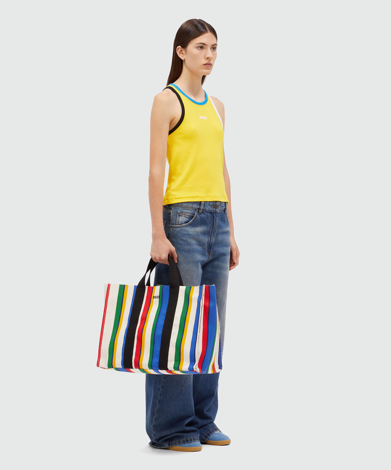 Multicolored striped canvas shopper bag RED Women 