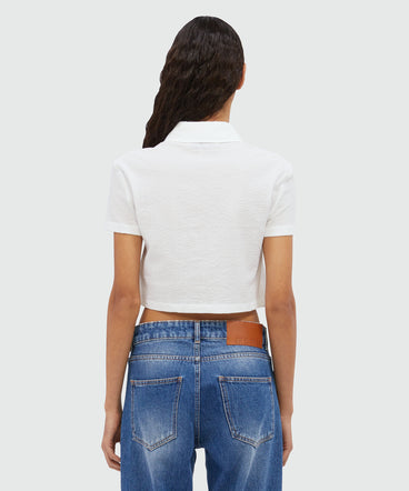 White cropped cotton shirt