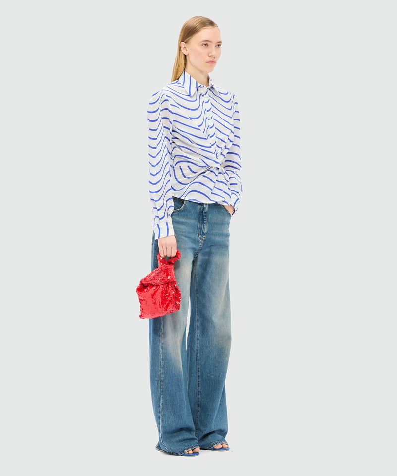 Cotton shirt with "Waves" motif BLUE Women 