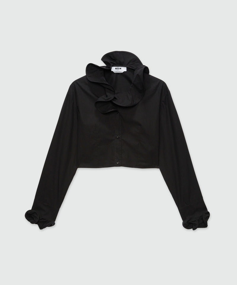 Poplin cropped shirt with elegant collar Black Women 