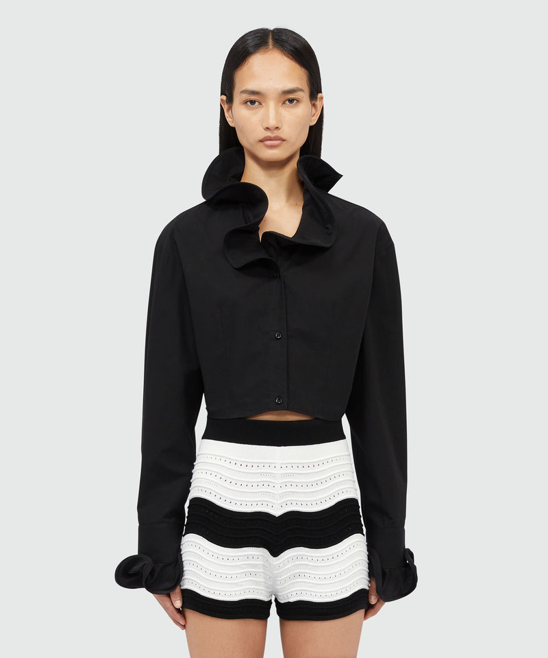 Poplin cropped shirt with elegant collar Black Women 