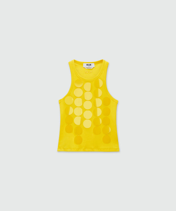 Yellow cotton top with circle decoration