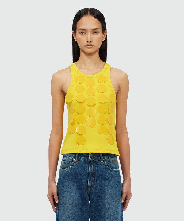 Yellow cotton top with circle decoration