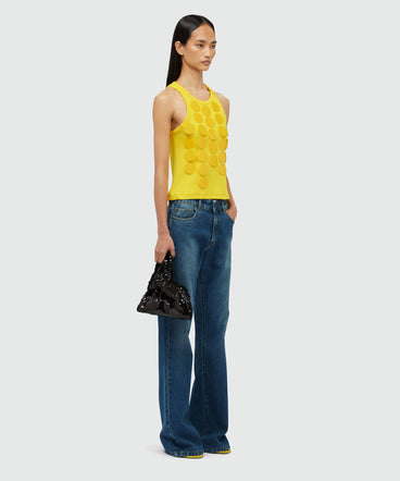 Top giallo in cotone con decorazioni