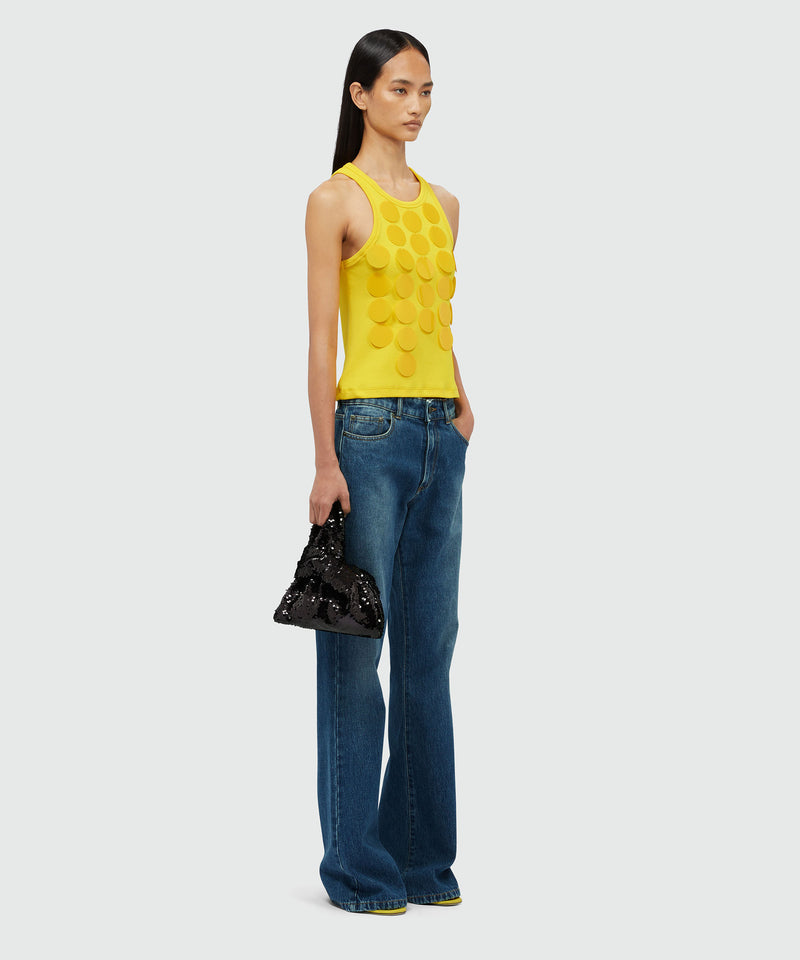 Top giallo in cotone con decorazioni GIALLO Donna 