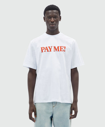 White organic cotton T-Shirt with "PAY ME!" quotes