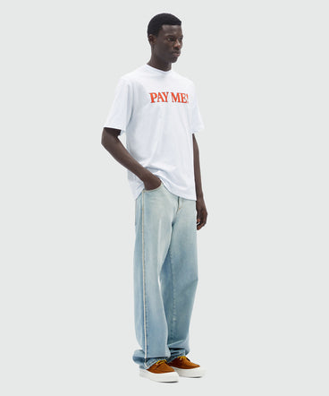 White organic cotton T-Shirt with "PAY ME!" quotes