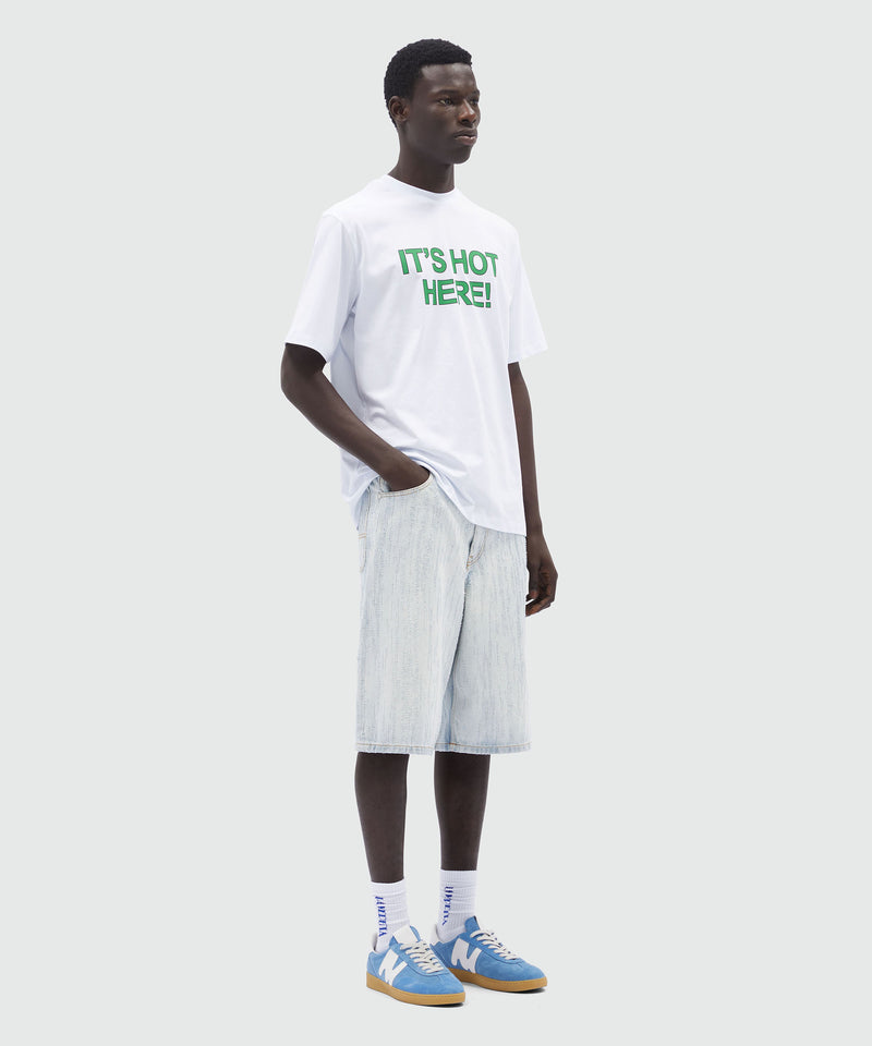 White organic cotton T-Shirt with quotes "IT'S HOT HERE!" WHITE Unisex 