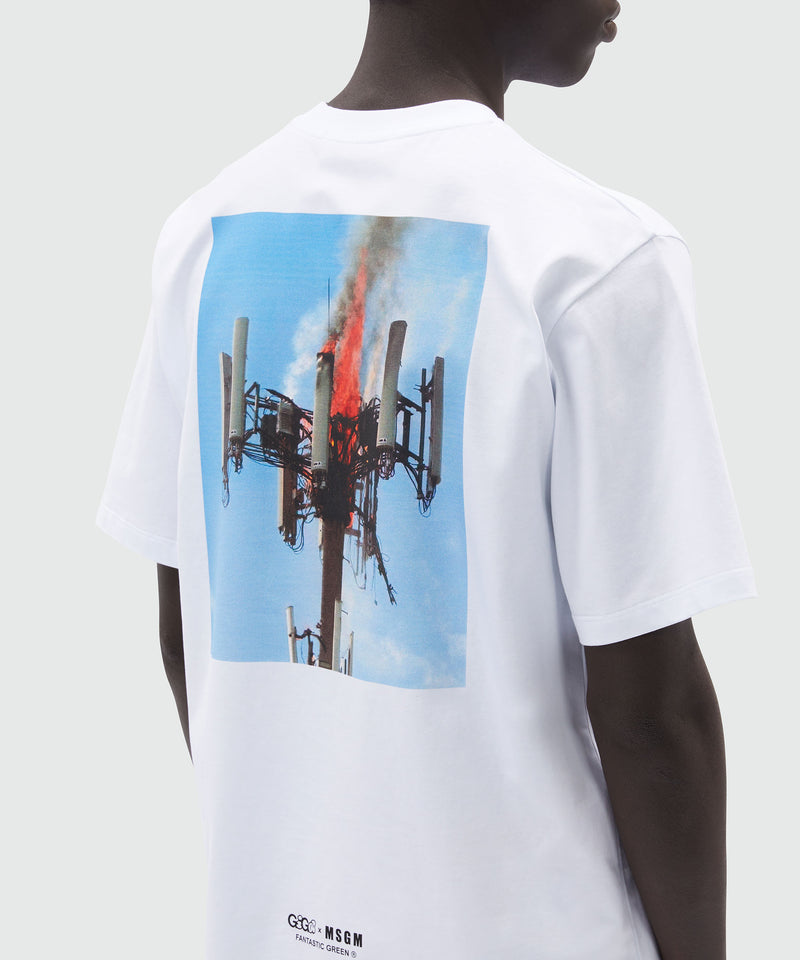White organic cotton T-Shirt with quotes "IT'S HOT HERE!" WHITE Unisex 