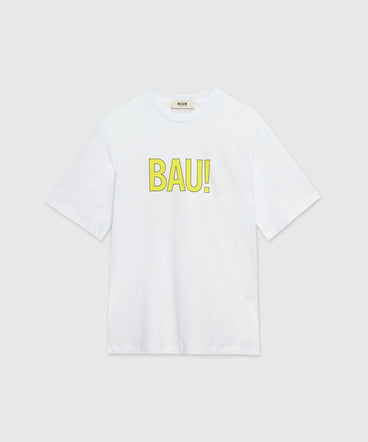 T-Shirt in cotone organico bianco e quote "BAU!"