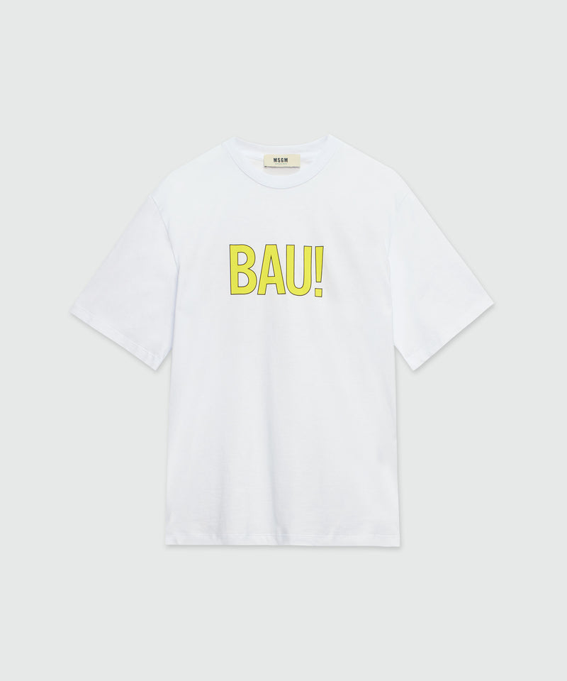T-Shirt in cotone organico bianco e quote "BAU!" BIANCO Unisex 