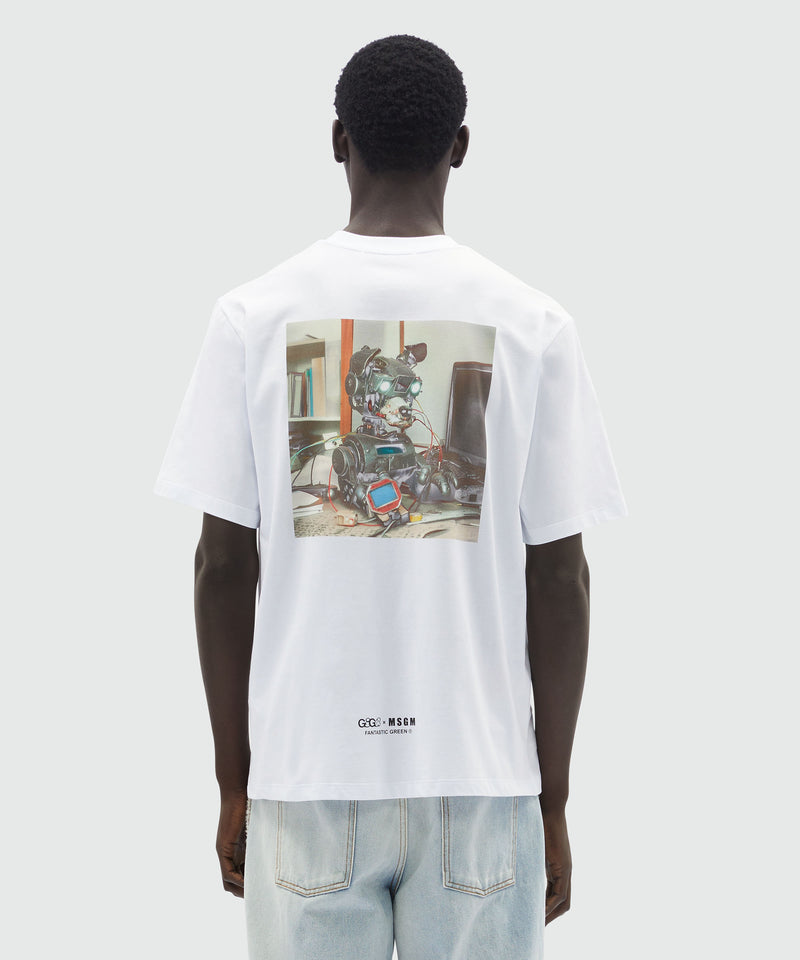 T-Shirt in cotone organico bianco e quote "BAU!" BIANCO Unisex 