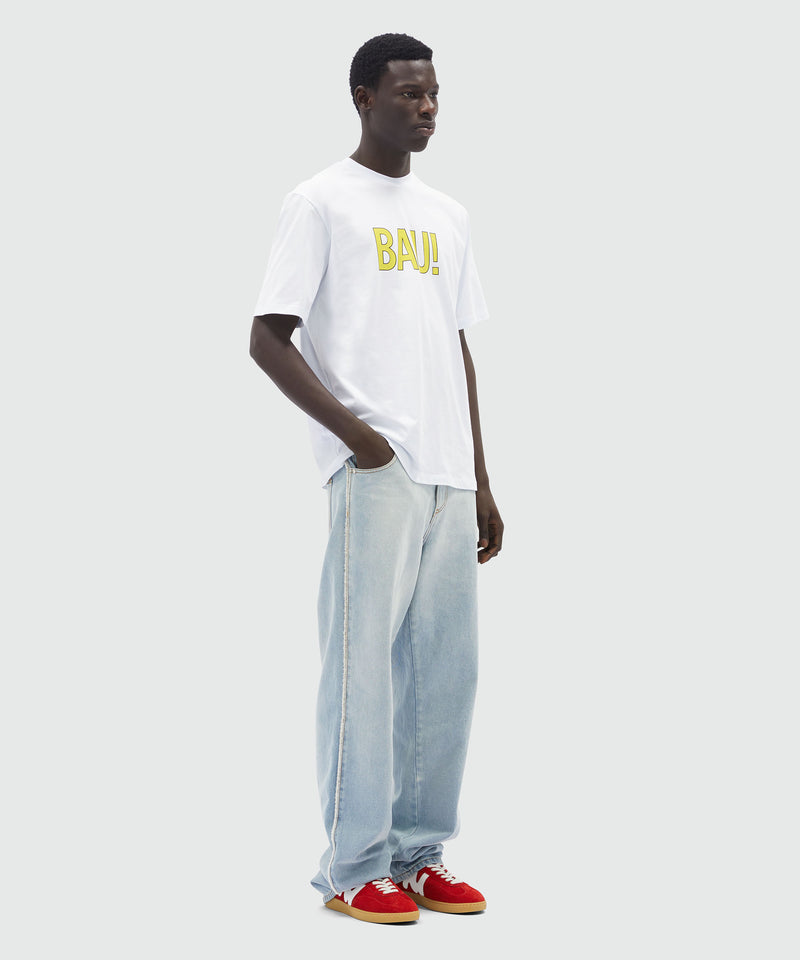 T-Shirt in cotone organico bianco e quote "BAU!" BIANCO Unisex 