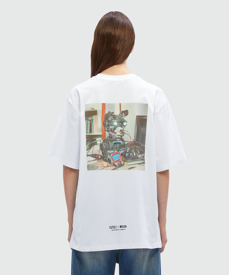T-Shirt in cotone organico bianco e quote "BAU!" BIANCO Unisex 