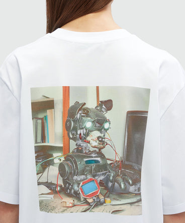 T-Shirt in cotone organico bianco e quote "BAU!"
