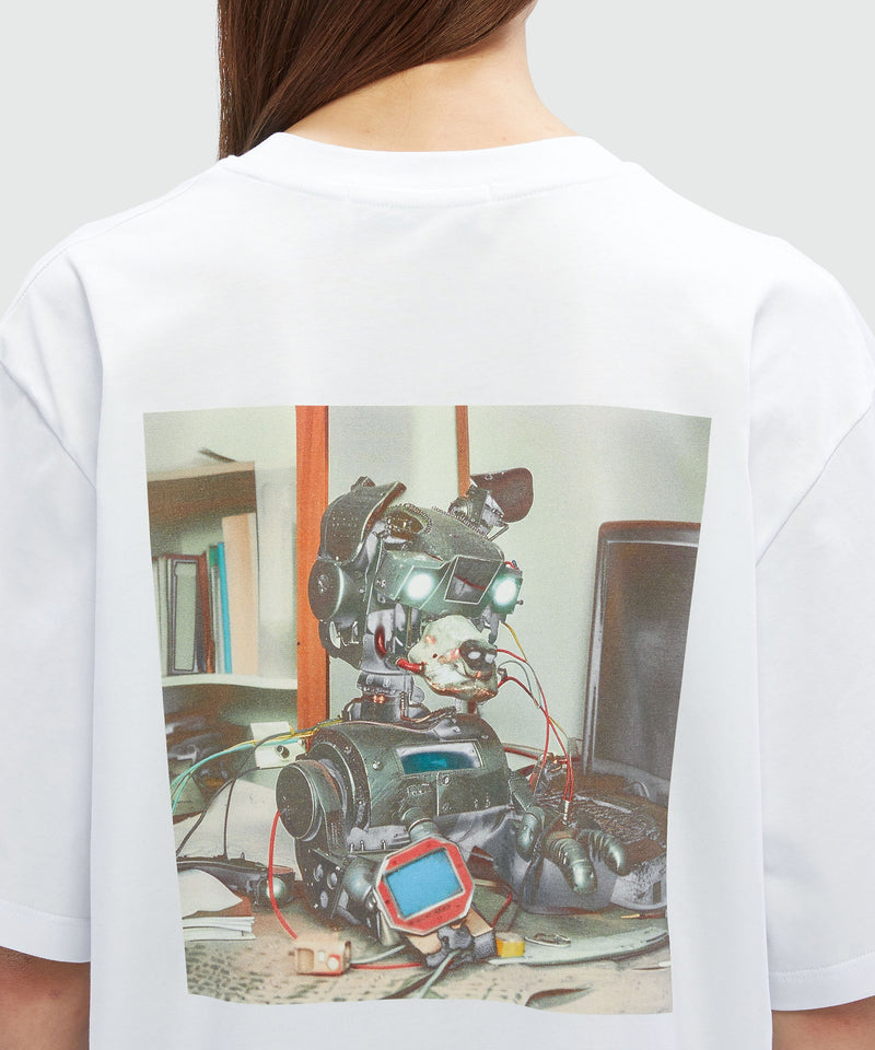 T-Shirt in cotone organico bianco e quote "BAU!" BIANCO Unisex 