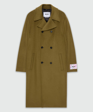 Olive green double-breasted wool coat