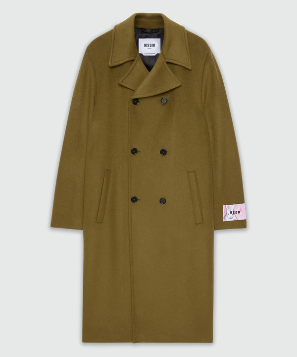 Olive green double-breasted wool coat