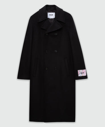 Black double-breasted wool coat