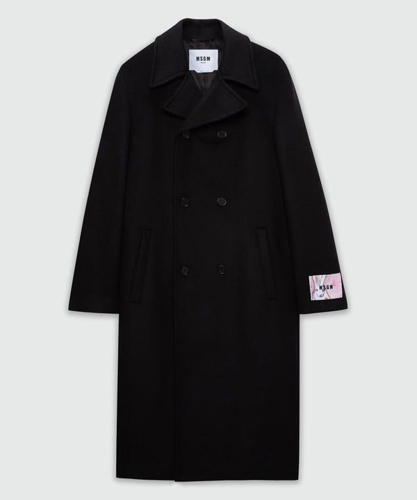 Black double-breasted wool coat