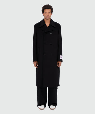 Black double-breasted wool coat
